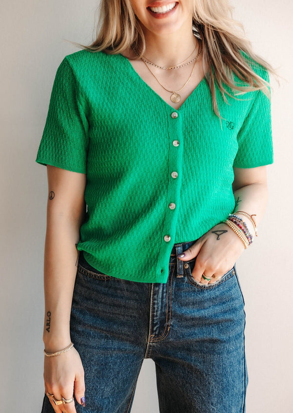 arlo-textured-green-v-neck-short-sleeve-button-down-cardigan-top