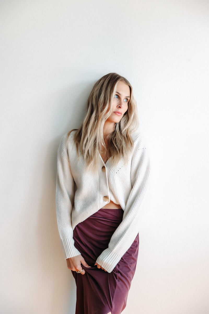 Dex Button Front Cardigan in Sea Salt Melange XL