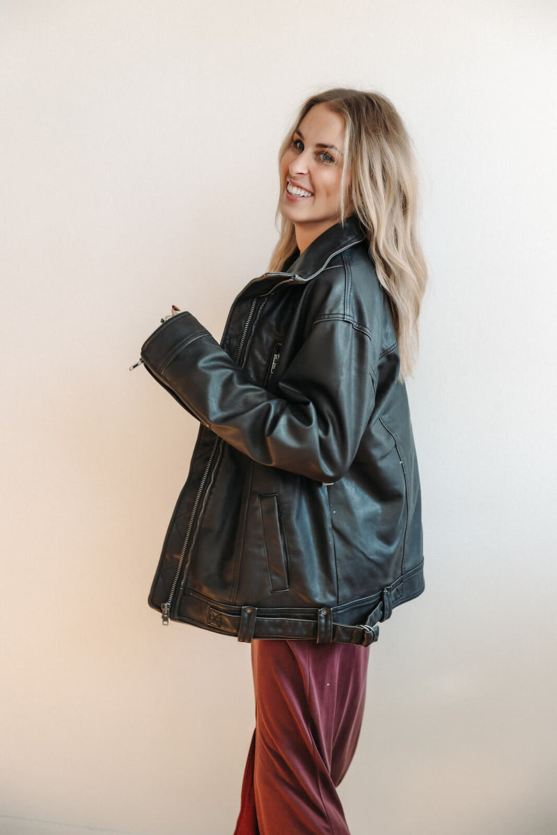 Free People Buckle Up Vegan Leather Jacket