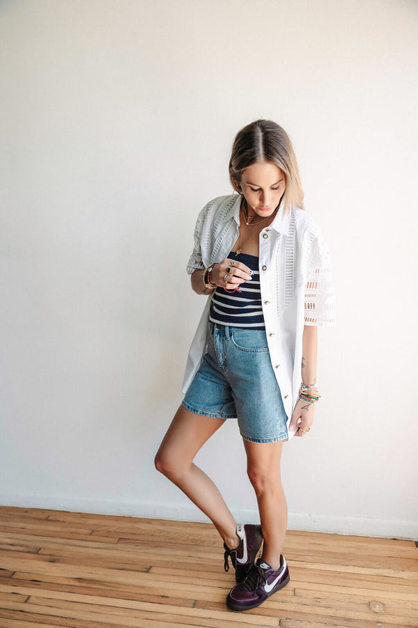 Vintage White Eyelet Collared Top