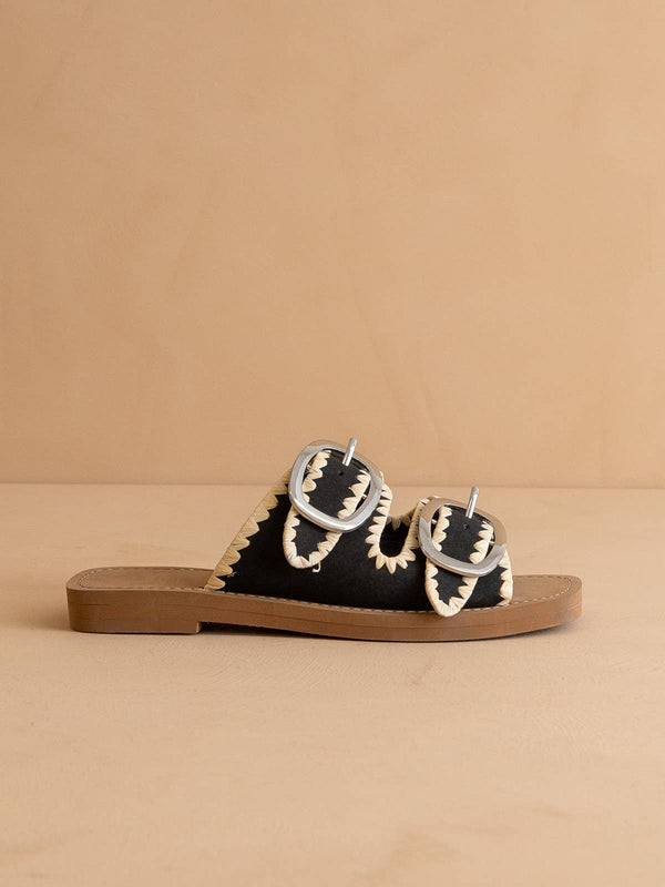 The Tivoli Black | Fun Double Buckle Sandal: BLACK / 10