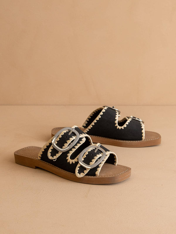 The Tivoli Black | Fun Double Buckle Sandal: BLACK / 10